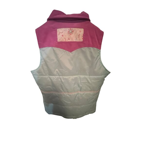 Wrangler 20X Womens Puffer Vest M Pink & Light Blue Embroidered Button-Up Sleeve - Picture 2 of 5